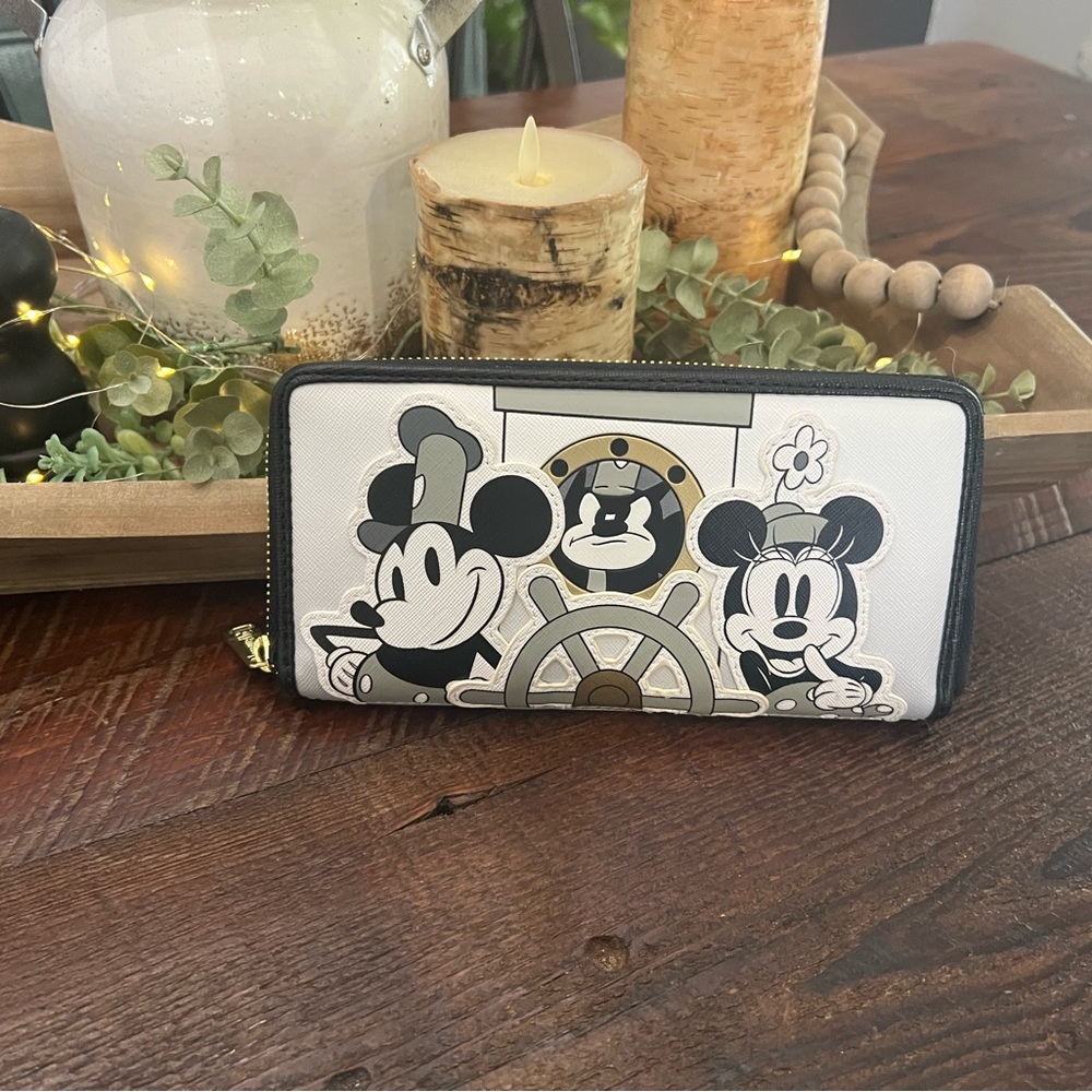 Loungefly Steamboat Mickey Black and White Disney Wallet